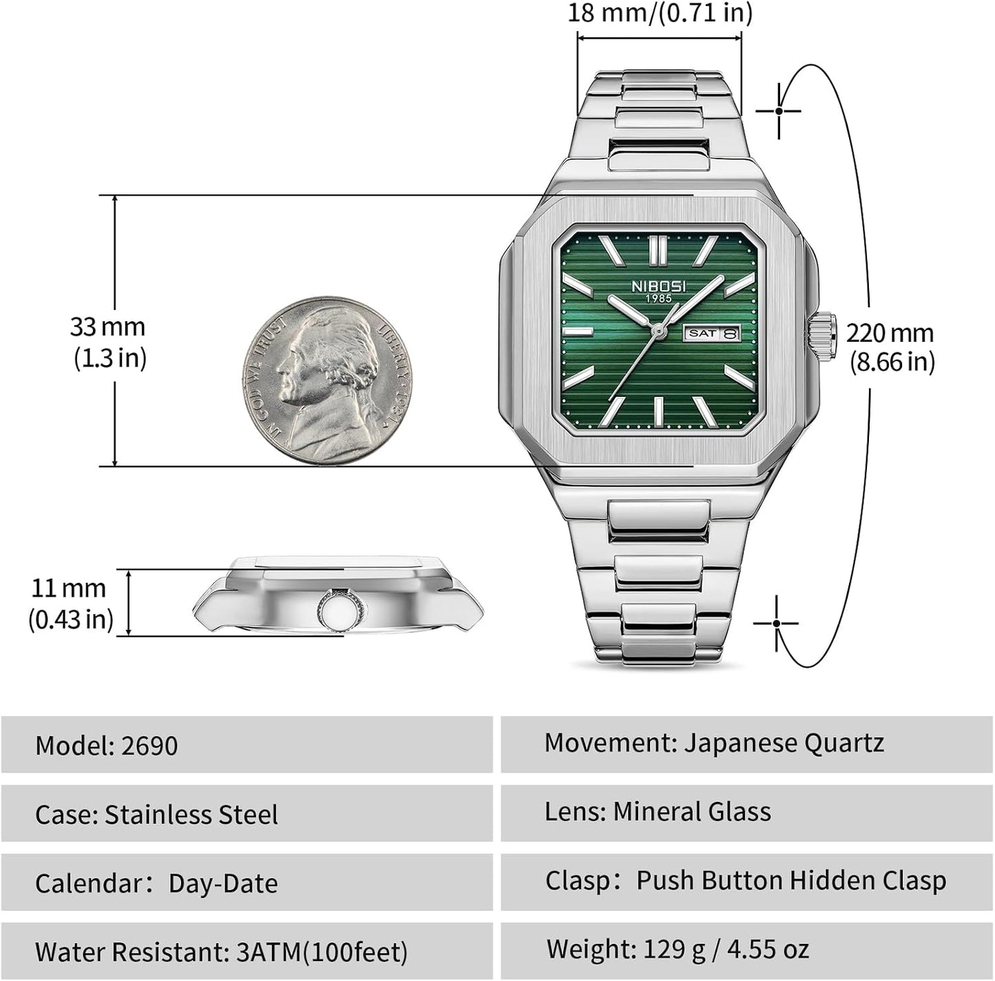 HOTNIBOSI Men Watches Analog Quartz Stainless Steel Silver Watches for Men Waterproof Business Classic Watch with Day and Date Display Wrist Watch for Work and Casual Wear