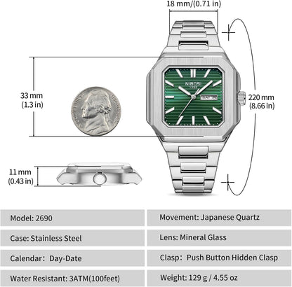 HOTNIBOSI Men Watches Analog Quartz Stainless Steel Silver Watches for Men Waterproof Business Classic Watch with Day and Date Display Wrist Watch for Work and Casual Wear