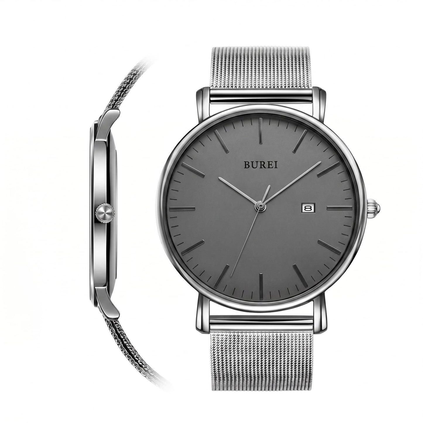 HOTBUREI Ultra Thin Minimalist Men Watch, All Black Stainless Steel Mesh Band,Analog Waterproof Casual Business Wristwatch, Gift for Father