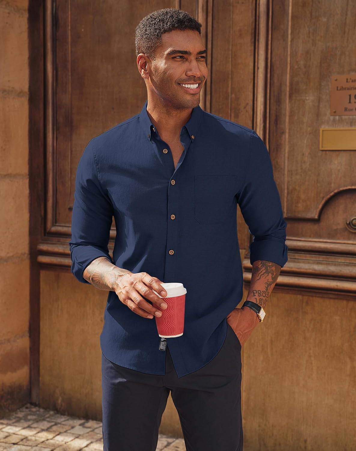 HOTPJ PAUL JONES Mens Oxford Button Down Shirt Long Sleeve Shirt | Mens Dress Shirts Untucked, Breathable, Wear-Resistant, Regular Fit, Classic Business Casual Formal Wear, with Chest Pocket
