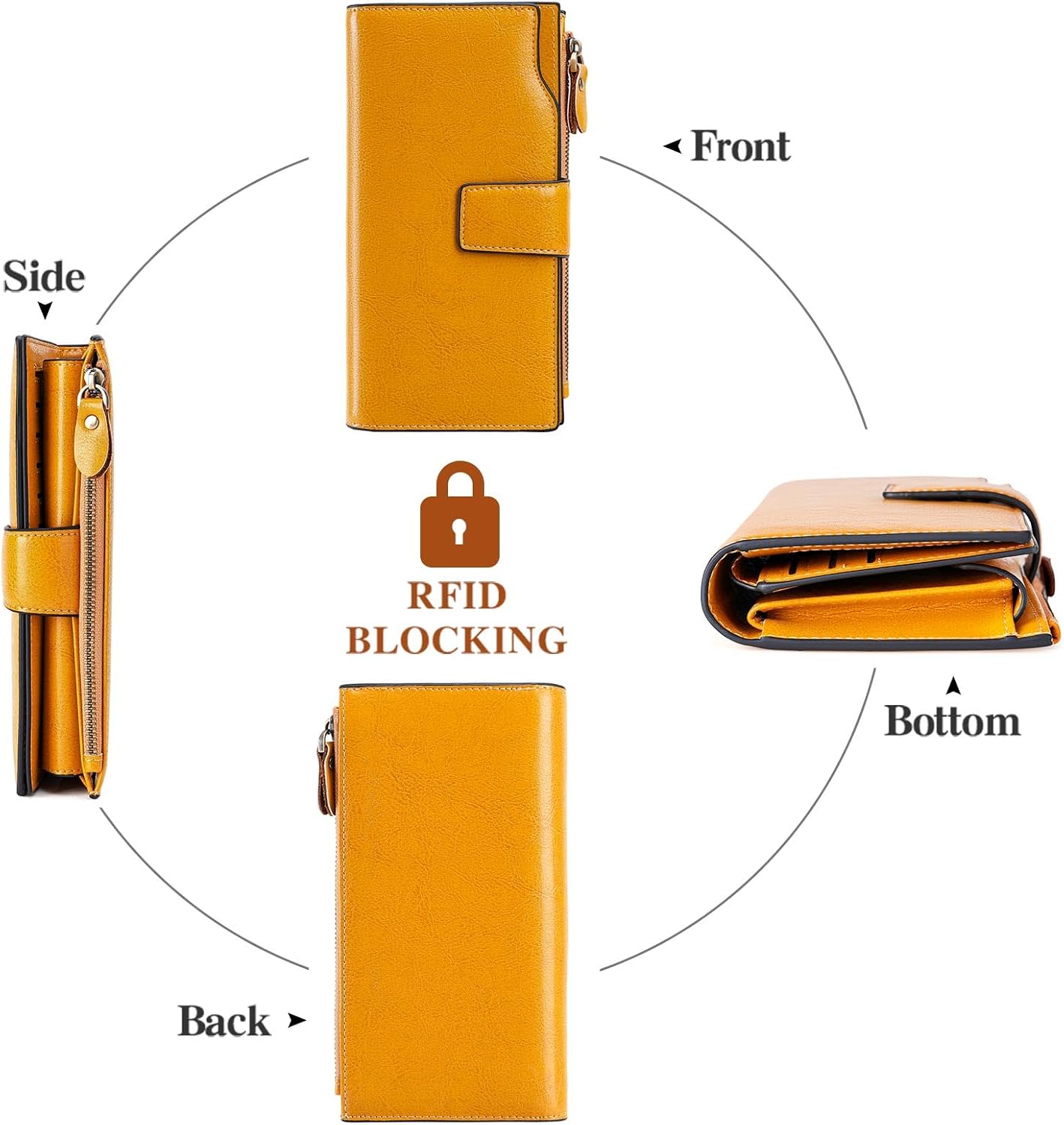 HOTSENDEFN Women Leather Wallets RFID Blocking Clutch Card Holder Ladies Purse with Zipper Pocket