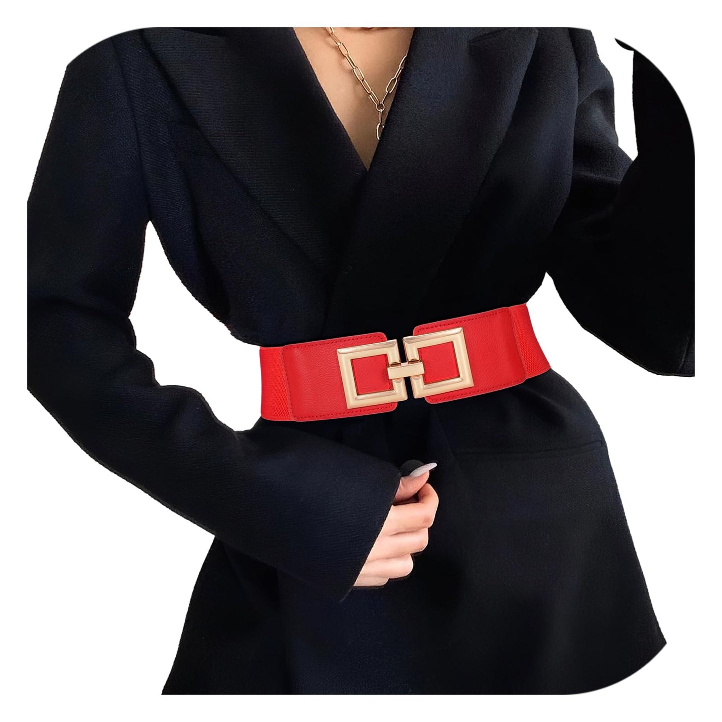 HOTWide Belts for Women Fashion Elastic Belt for Dresses Vintage Waist Belt Ladies Stretchy Belt Gold Buckle
