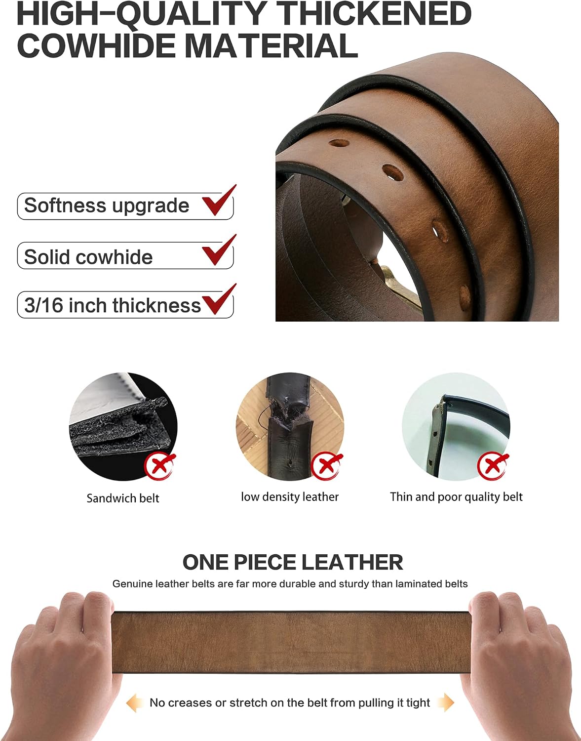 HOTThicken Full Grain Leather Mens Belt Heavy Duty Mens Work Belt Mens Belt High Hardness Buckle Packed In Gift Box
