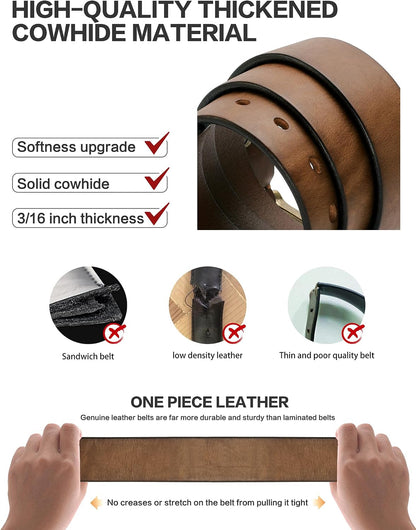 HOTThicken Full Grain Leather Mens Belt Heavy Duty Mens Work Belt Mens Belt High Hardness Buckle Packed In Gift Box