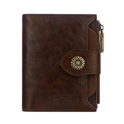 HOTRFID Wallet Women,Bifold Leather Womens Wallet,Compact Designer Carteras Para Mujer Card Holder with Removable ID Window(darkbrown)
