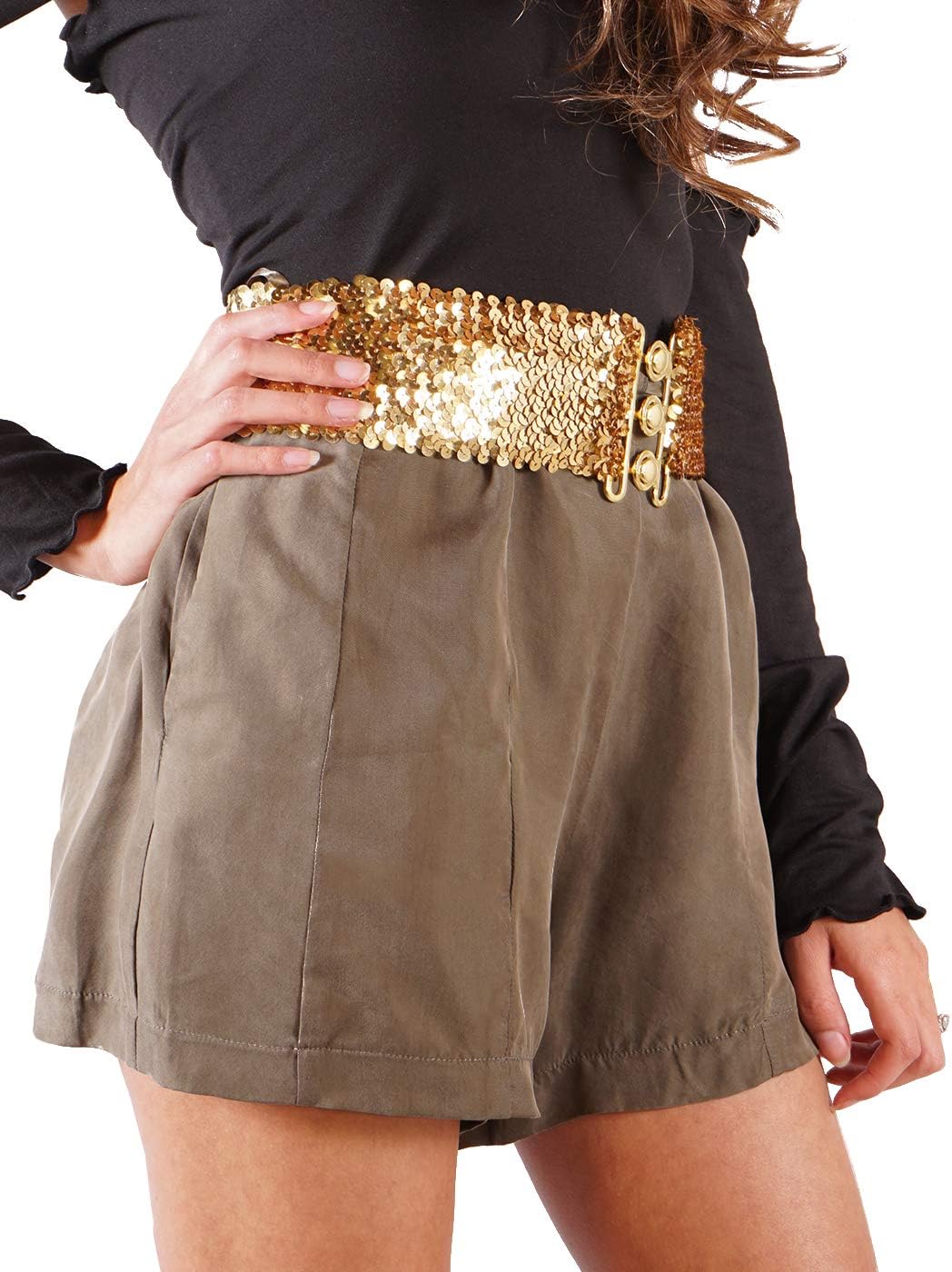 HOTAnna-Kaci Women's Sparkly Glitter Sequin Wide Stretch Elastic Belt Accessory