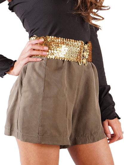 HOTAnna-Kaci Women's Sparkly Glitter Sequin Wide Stretch Elastic Belt Accessory