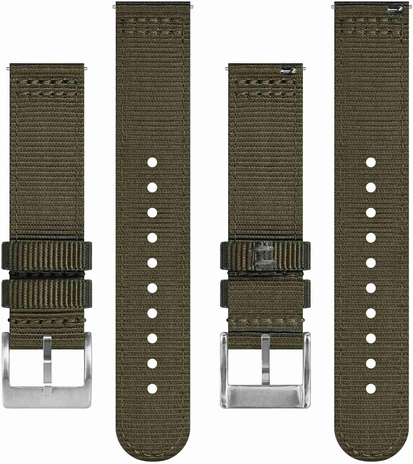 HOTBISONSTRAP Men’s Nylon Watch Bands, Two-Piece Military Watch Straps, Quick Release, Brushed Buckle, Band Width 18mm 19mm 20mm 22mm
