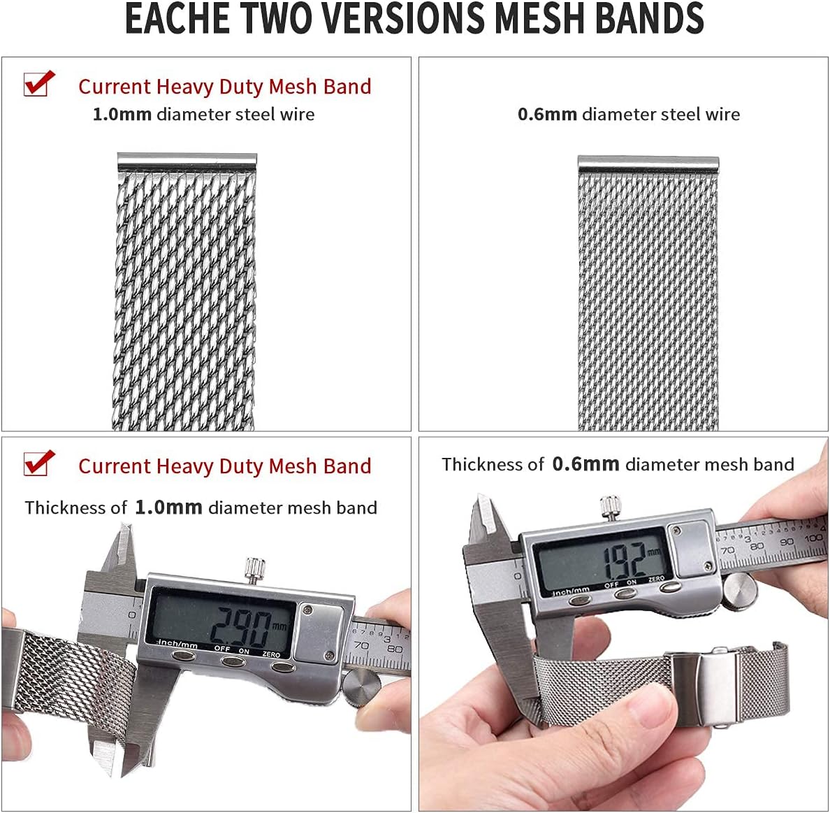 HOTEACHE Stainless Steel Thick Mesh Watch Bands for Mens, Quick Release Adjustable Heavy Duty Mesh Watch Straps 18mm 20mm 22mm