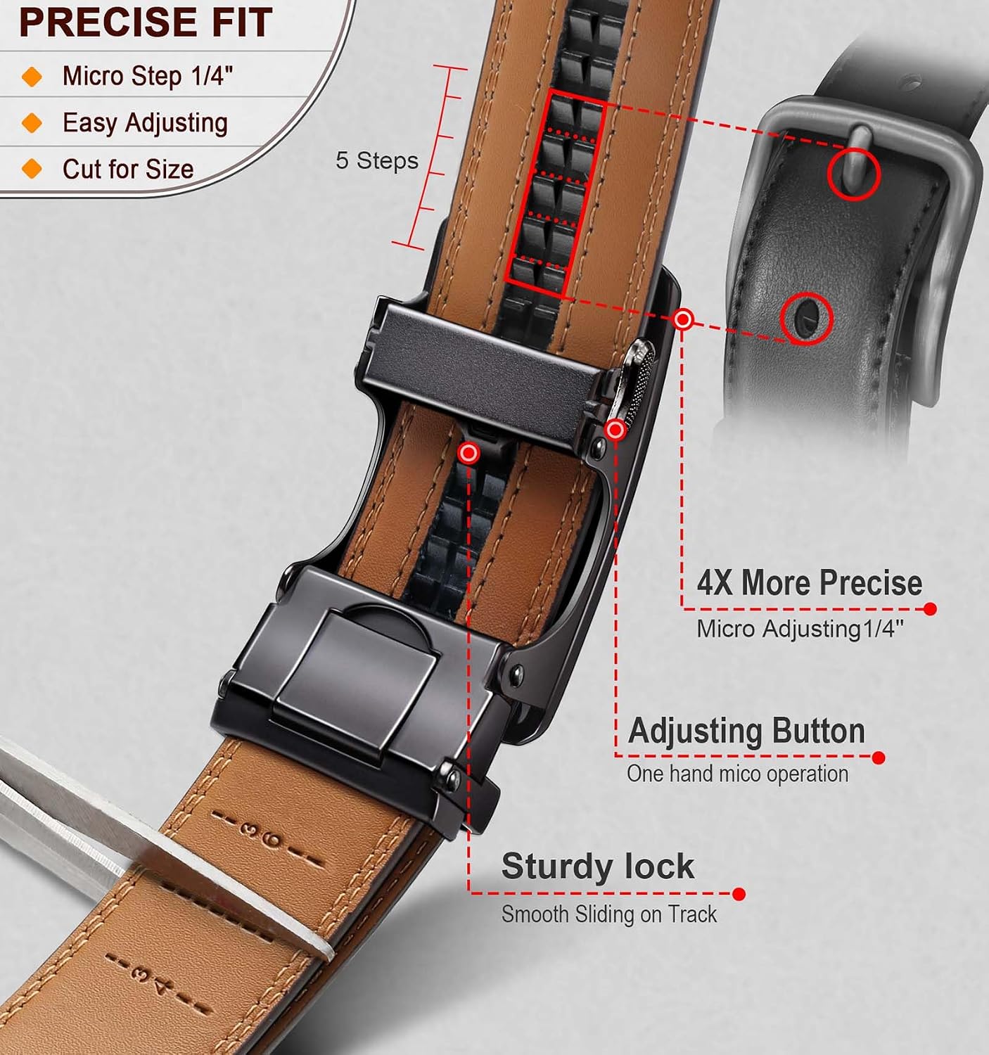 HOTKEMISANT Men's Ratchet Leather Belt 2Pack-Trimmable 1 3/8“-Gift Boxed | Smooth Sliding | Micro Adjustable Fit | Tailored Size | Holeless Understated Elegance