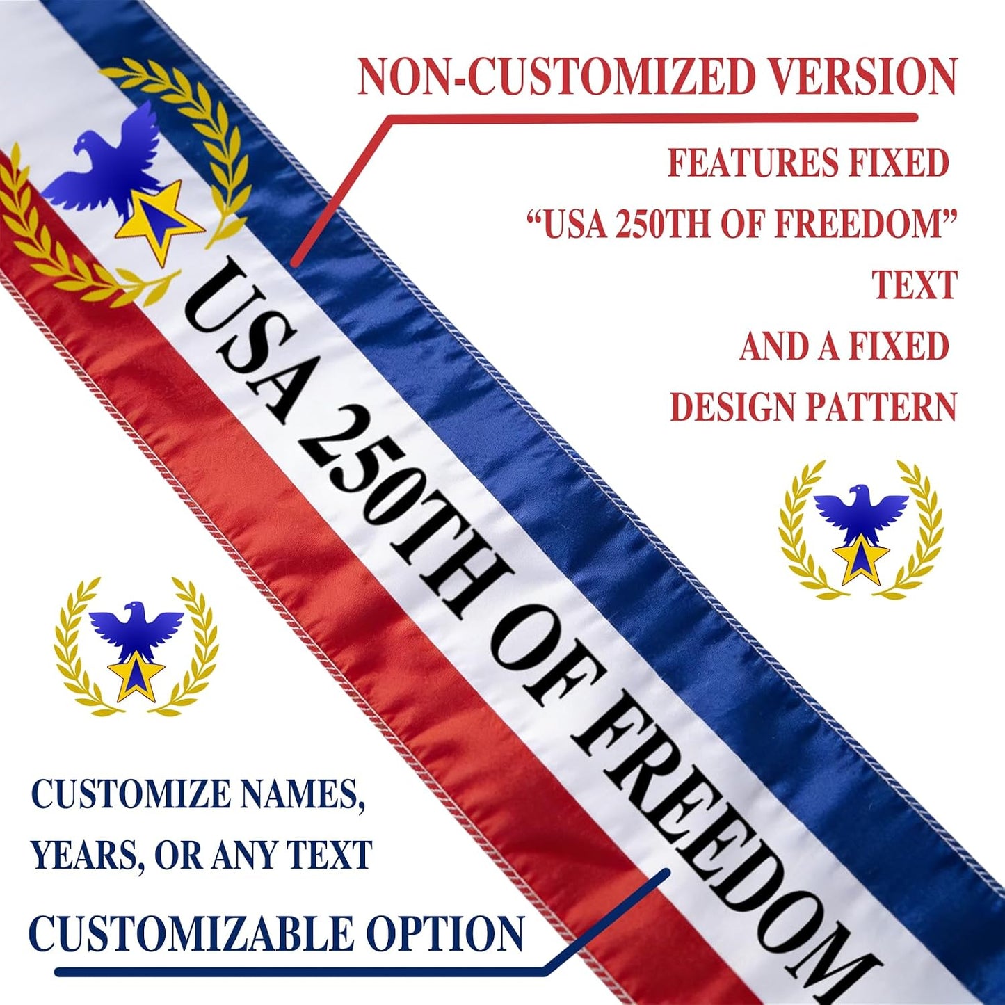 HOTAmerica 250 Sash 250th Anniversary Patriotic Sash Independence Day Parade Sash 4th of July Shoulder Sash 1776 2026 Celebration Decor Custom Patriotic Sash Parade Costume Accessory