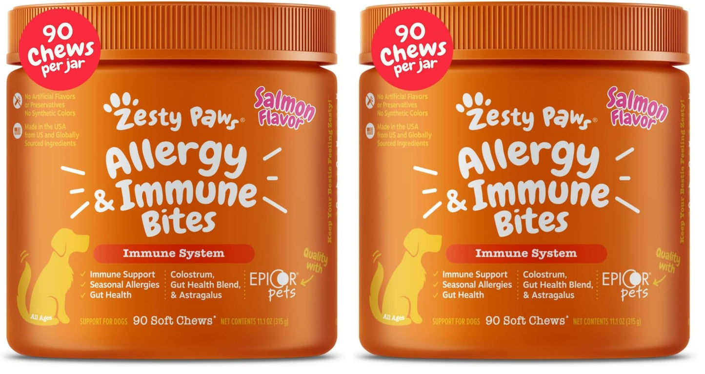 HOTZesty Paws Dog Allergy Relief Chews, Dog Probiotics for Itchy Skin and Ears, Salmon, 90ct