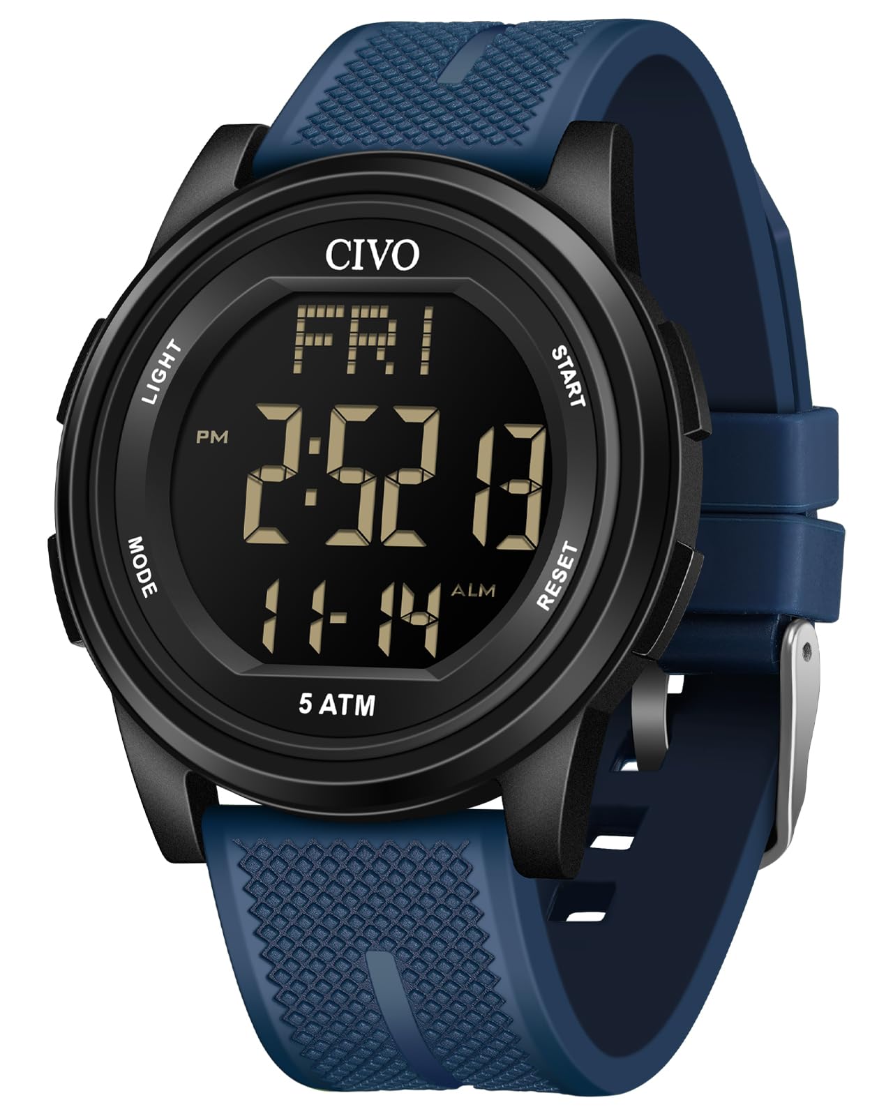 HOTCIVO Digital Watches for Women Men: Waterproof Large Dial Sports Watch 44mm | Ultra-Thin Soft Silicone Wrist Watch with Stopwatch and Alarm for Outdoor Enthusiasts - Running & Camping