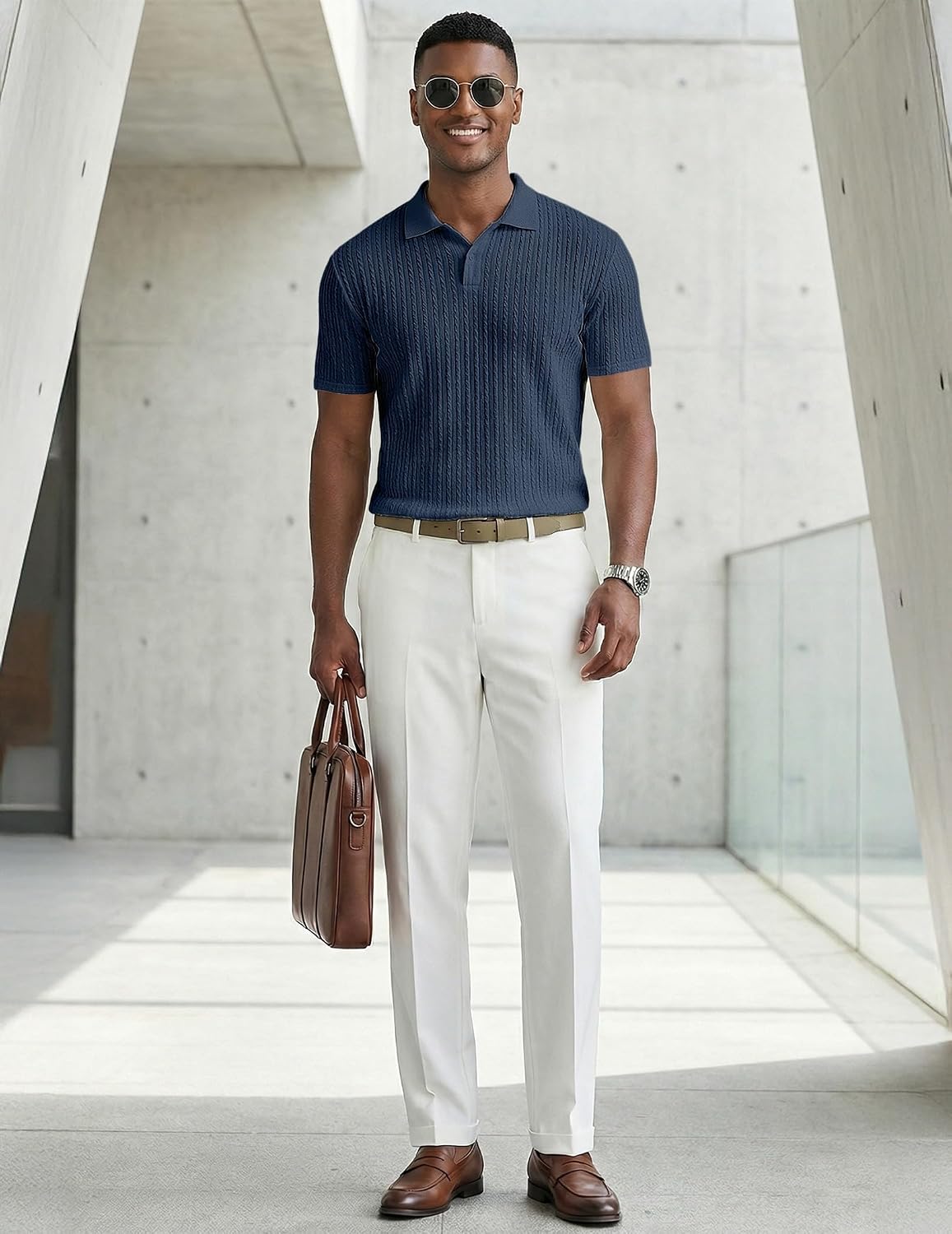 HOTJMIERR Mens Casual Polo Shirt Summer Short Sleeve Vacation Button Beach Knit Stretchy Golf Shirts