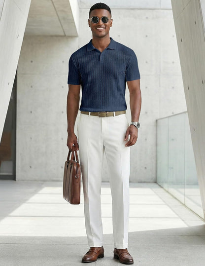 HOTJMIERR Mens Casual Polo Shirt Summer Short Sleeve Vacation Button Beach Knit Stretchy Golf Shirts