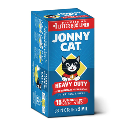 HOTJonny Cat Litter Box Liners: Heavy Duty - Tear & Leak Resistant - Drawstring Close - Jumbo, 15 Count