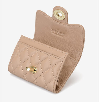 HOTLuxury Quilted Leather Card Holder Wallet Credit Card Holder Wallet Small Wallet Compact Wallet Coin Purse Business Card Holder Gift for Women Gift for Girl (Beige)