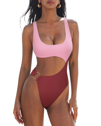 HOTSUUKSESS Women Sexy One Piece Tummy Control Swimsuit Cutout Backless Bathing Suit
