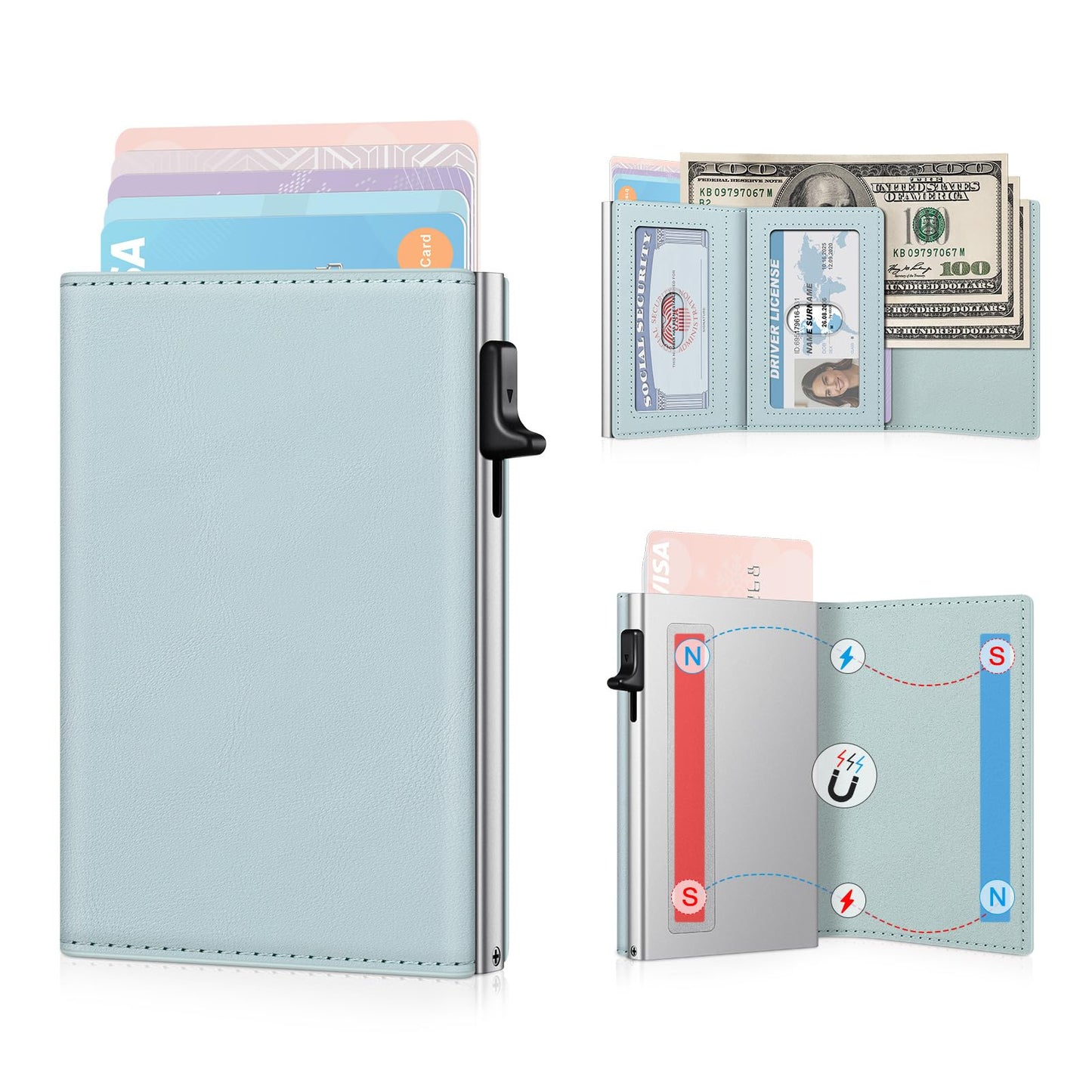 HOTSmall Wallet Women RFID Blocking Slim Card Wallet - Compact Credit Card Holder for 9-12 Cards with Cash Slot & Clear ID Window, Birthday Gifts for Women
