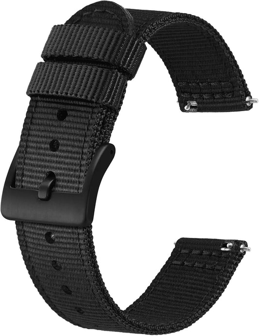 HOTBISONSTRAP Men’s Nylon Watch Bands, Two-Piece Military Watch Straps, Quick Release, Brushed Buckle, Band Width 18mm 19mm 20mm 22mm