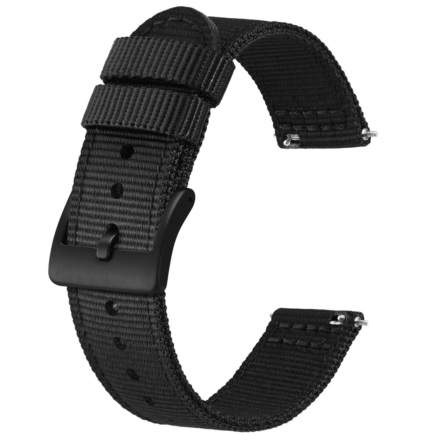HOTBISONSTRAP Men’s Nylon Watch Bands, Two-Piece Military Watch Straps, Quick Release, Brushed Buckle, Band Width 18mm 19mm 20mm 22mm
