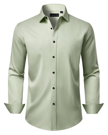 HOTMen's Dress Shirts Long Sleeve Stretch Wrinkle Free Wedding Formal Business Button Down Shirt