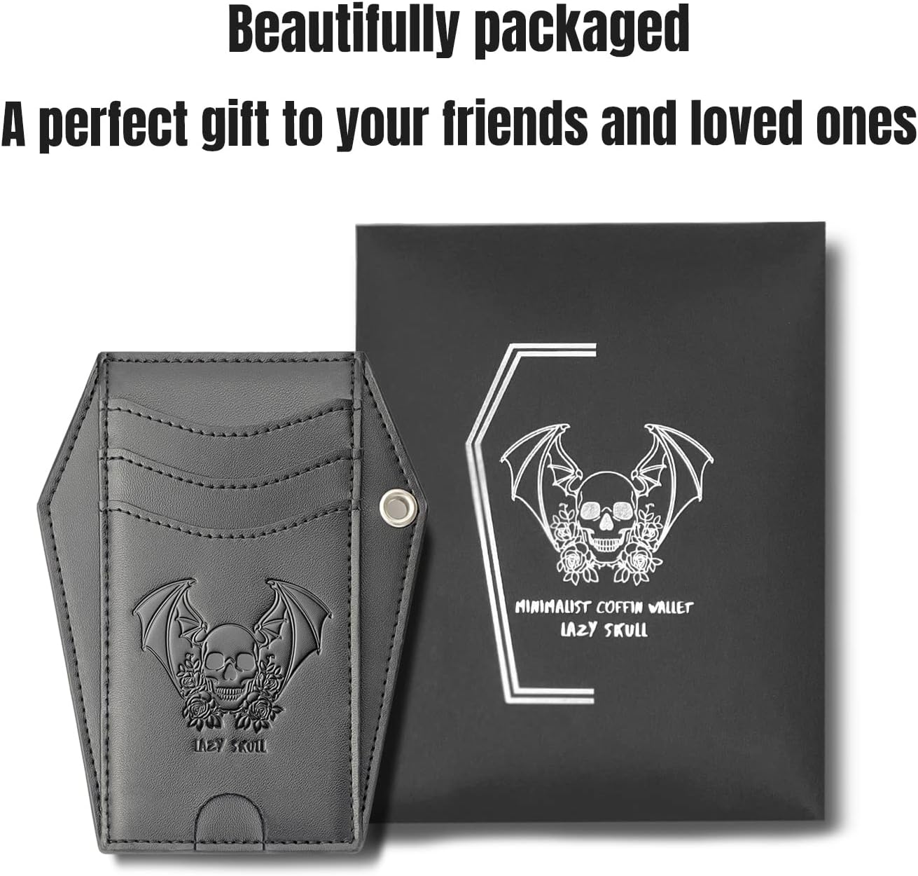 HOTLazy Skull Minimalist Coffin Wallet – Small Front Pocket Goth Wallet – Skull Wallet for Women and Men–Witchy Goth accessory