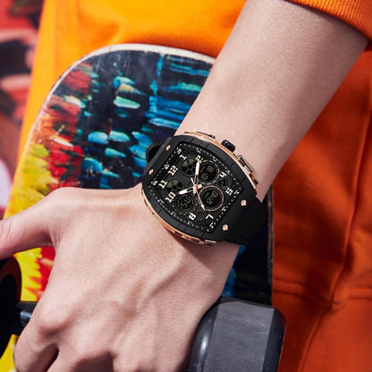 HOTfindtime Watches for Men Relojes para Hombres Wristwatch with Digital Analog Dual Time Display Countdown Stopwatch Punk Cool Design 5ATM Waterproof Mens Watch | Reloj de Hombre Rectangle Design Digital Analog Dual Time Display Countdown Stopwatch Punk