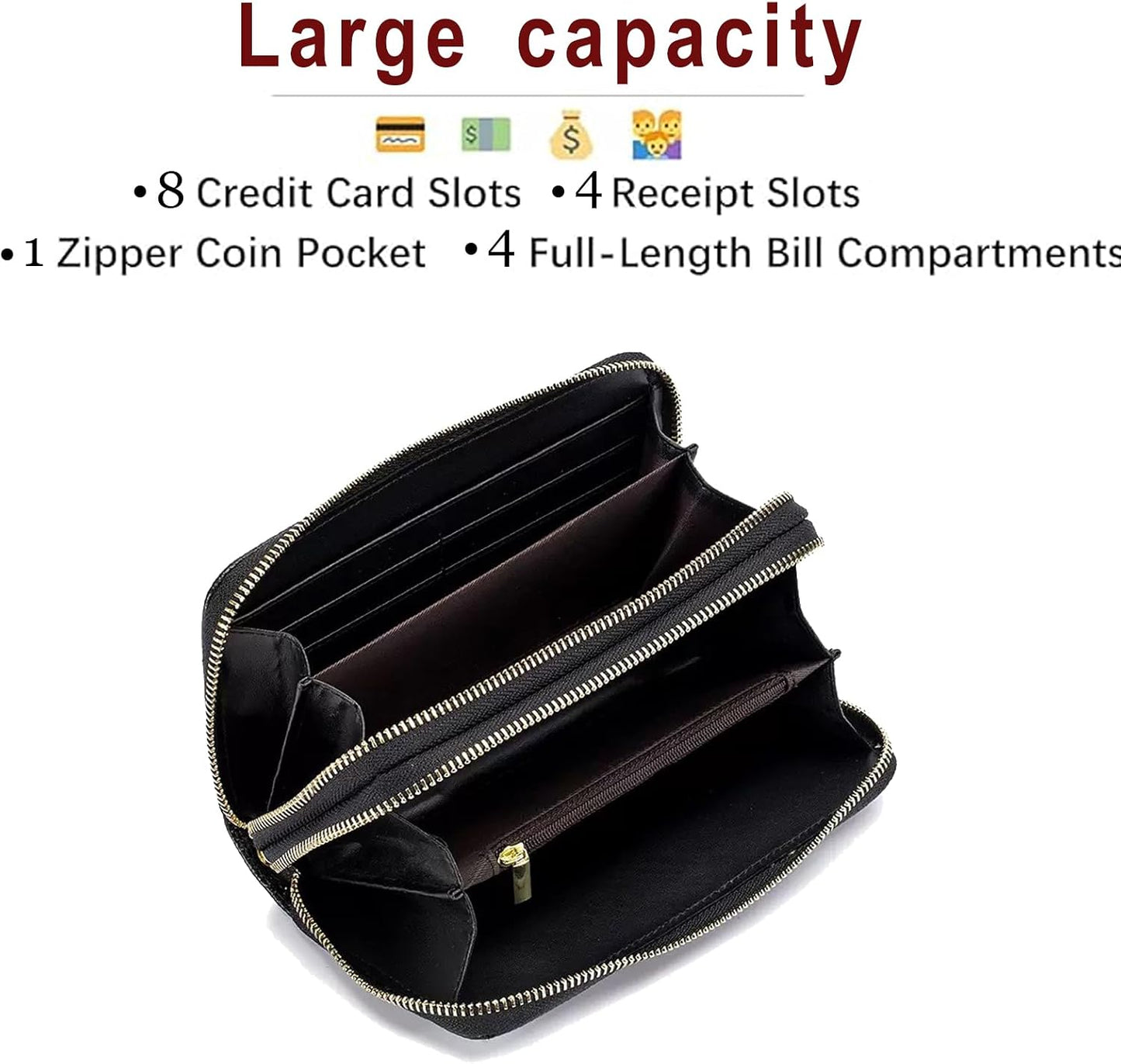 HOTWomen's Rhinestone Large Capacity Double Zipper Wristlet Clutch Purse Party Wallet Card Phone Holder