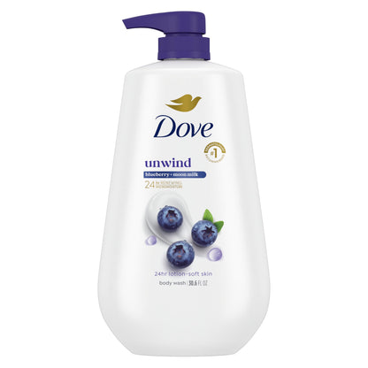 HOTDove 24hr Lotion Body Wash Anti-Stress, 30.6 oz | Moisturizing body wash with MicroMoisture and a calming blue chamomile & oat milk scent