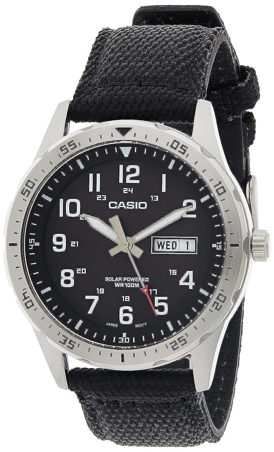 HOTCasio MTPS120L Series | Unisex Analog Watch | 100M WR | Stainless Steel Case | 3 Hand Analog (HR, Min, SEC) | Date Display | Low Battery Alert | Military Styling | Solar Powered