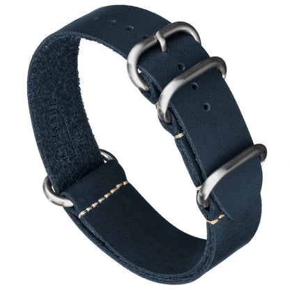 HOTBenchmark Leather Watch Band - Crazy Horse Oiled Leather One-Piece Military Watch Strap - Brushed Stainless-Steel Hardware - 18mm, 20mm, 22mm or 24mm Widths