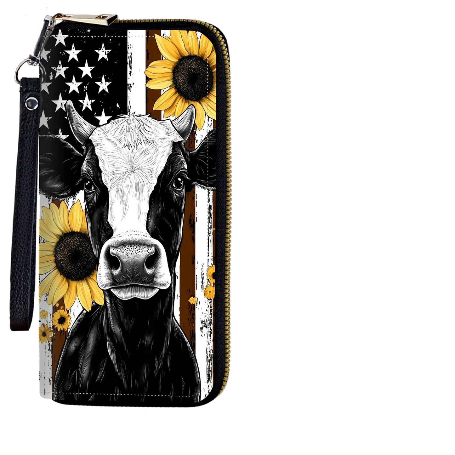 HOTWomens Wristlet Wallet RFID Blocking Large Capacity Zip Around Long Purse PU Leather Credit Card Holder with Detachable Hand Strap for Phone Cash,Sunflowers And Butterflies
