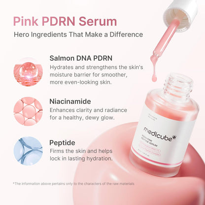 HOTmedicube PDRN Pink Peptide Serum with Salmon DNA | Pink Glow Serum with Peptides & Niacinamide for Hydration & Firm-Looking Skin | Uneven Tone Care | Korean Skincare, 1.01 fl. Oz