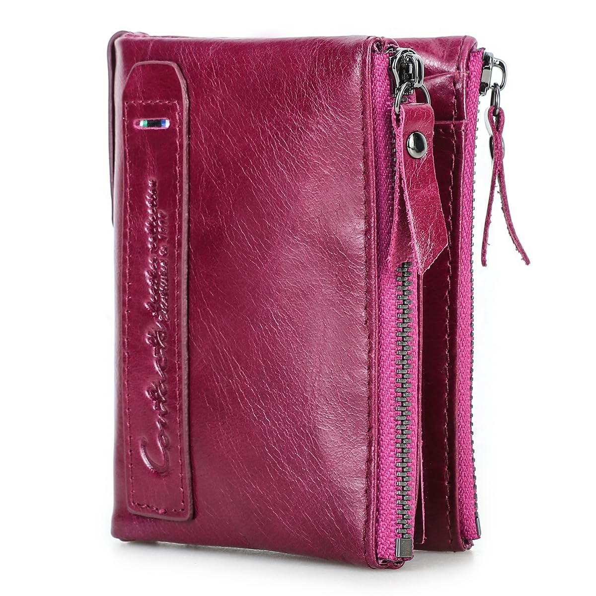 HOTCONTACTS Soft Leather Wallet for Women Small Bifold Coin Purse Double Zipper Card Holder with RFID Blocking (Rose Tan)