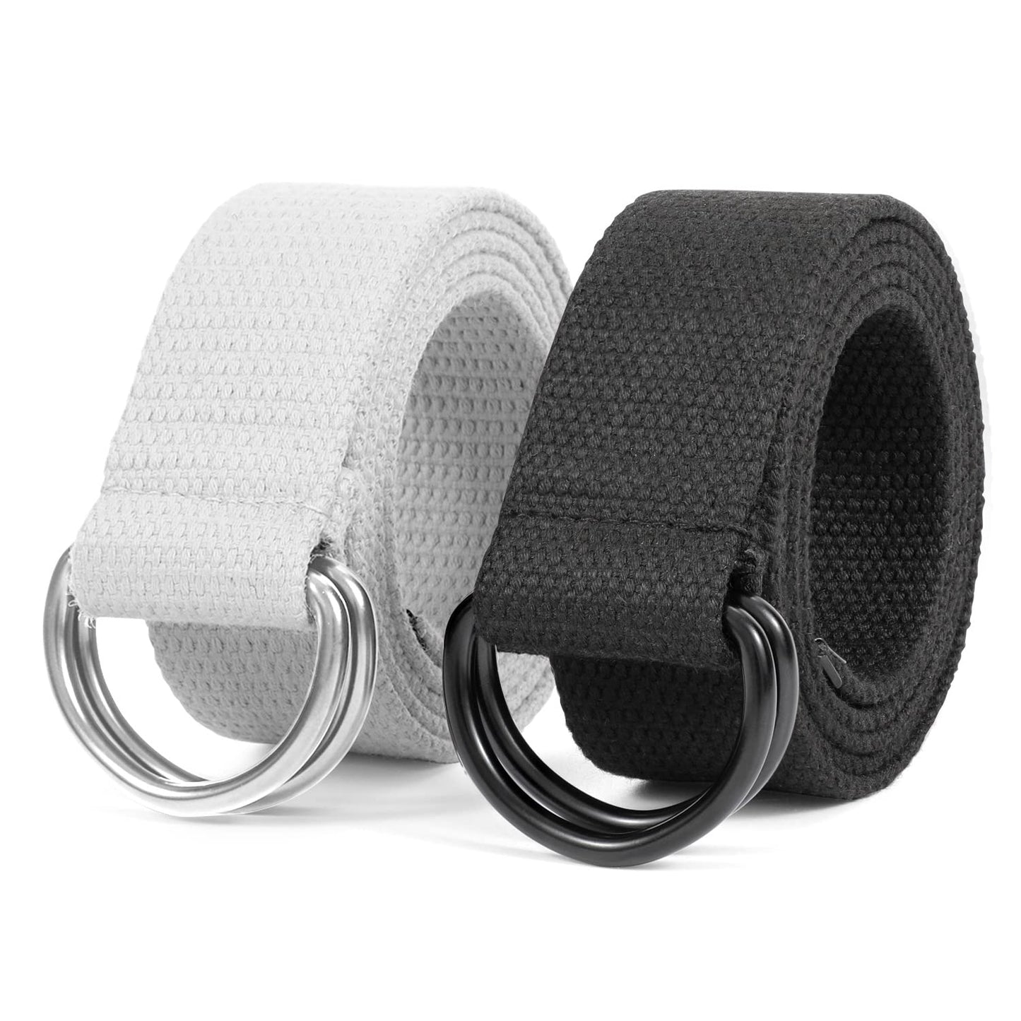 HOTJASGOOD Men Canvas Belt Web Fabric Casual Belt with Black Double D-ring 1 1/2" Wide Set of 2