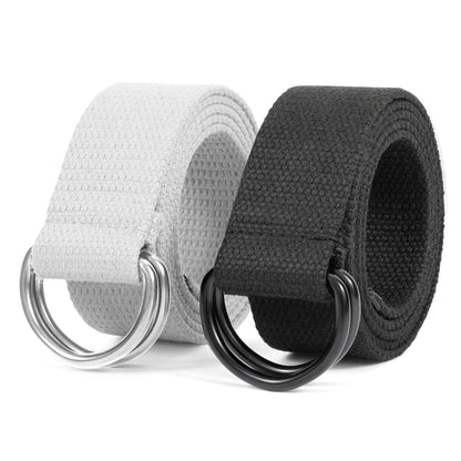 HOTJASGOOD Men Canvas Belt Web Fabric Casual Belt with Black Double D-ring 1 1/2" Wide Set of 2