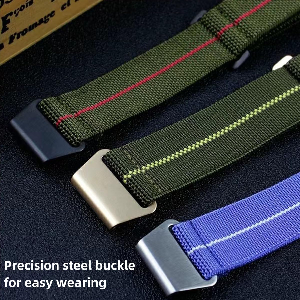 HOTFrench Troops Paratrooper Watchband,Military Elastic Nylon Watch Strap with Hook-and-Loop for Men Women Silver & Black Buckle 18/20/22mm