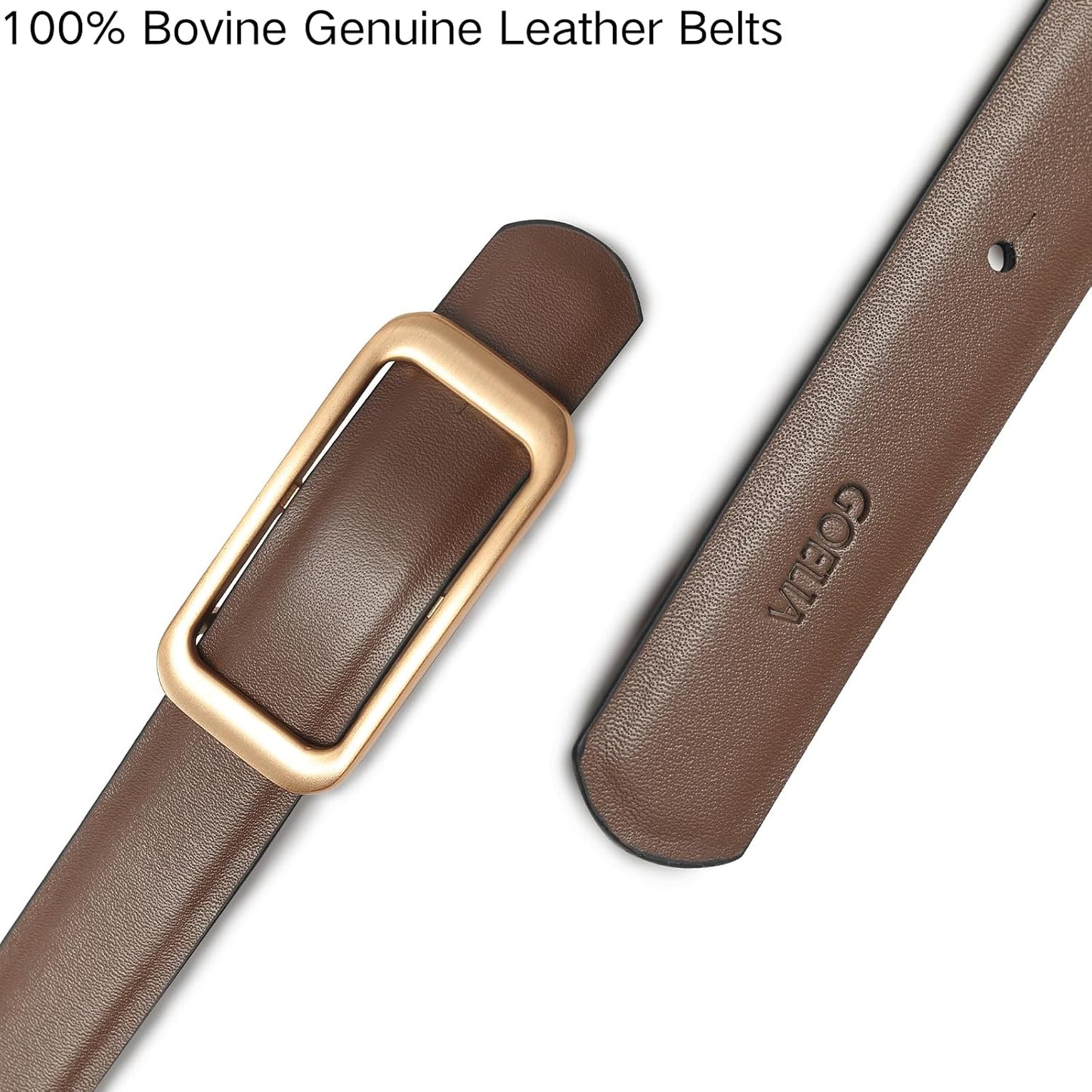 HOTGOELIA Women's Reversible Genuine Leather Belt Thin Fashion Waist Belts for Jeans Pants Dresses with Buckle
