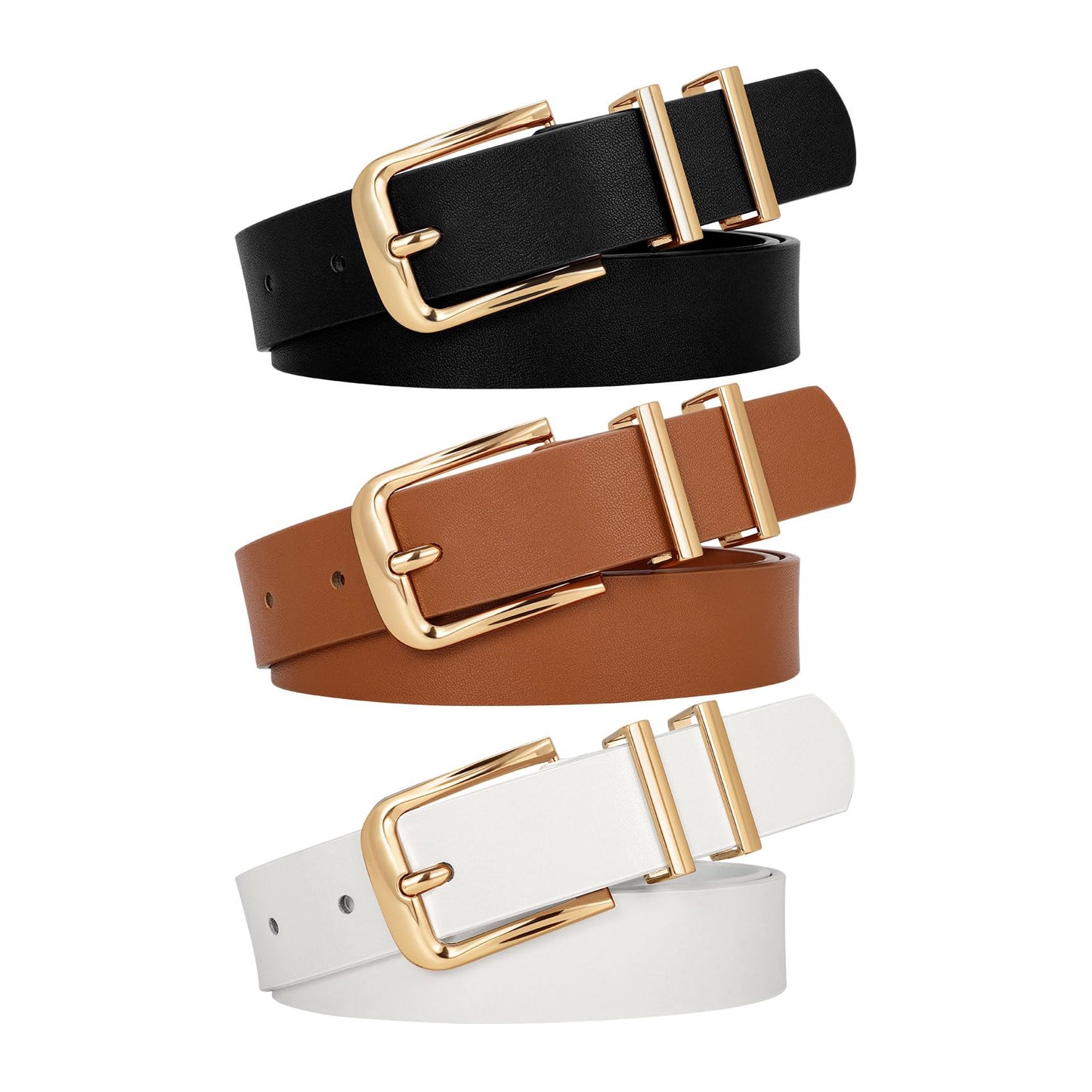 HOTWERFORU 3 PACK Women Belt Women Fashion Leather Belts for Jeans Pants Ladies Belts with Gold Buckle