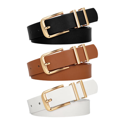 HOTWERFORU 3 PACK Women Belt Women Fashion Leather Belts for Jeans Pants Ladies Belts with Gold Buckle