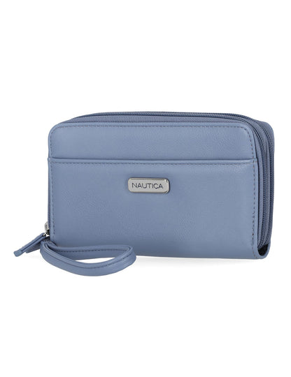 HOTNautica On The Double Zip Around Vegan Leather Womens RFID Clutch Wallet With Wristlet Strap, Fuego Red