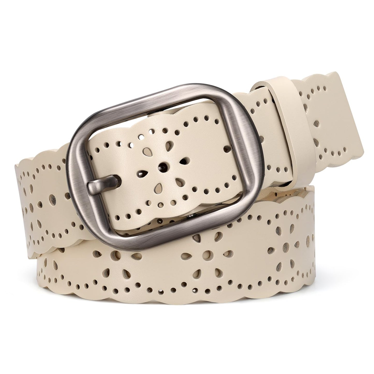 HOTJASGOOD Women's Hollow Flower Genuine Leather Belt for Jeans Pants Wide Belt for Ladies