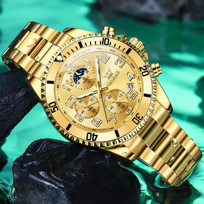 HOTOLEVS Watches Men Waterproof Luxury Big Face Mens Watch Stainless Steel Day Date Quartz Analog Dress Watches for Men Luminous Reloj para Hombres (Green/Blue/Black/Gold)