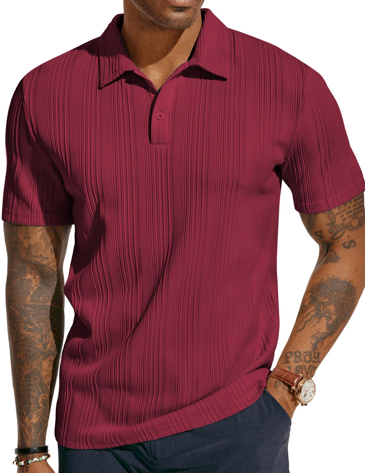 HOTPJ PAUL JONES Mens Polo Shirts Textured Knit Polo Stretchy Regular Fit Collared Golf Shirts