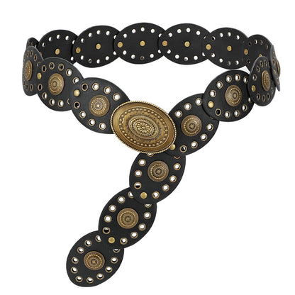 HOTLEACOOLKEY Hollow Western Disc Belt for Dress Boho Concho Belt Vintage Country Waist Belts for Women