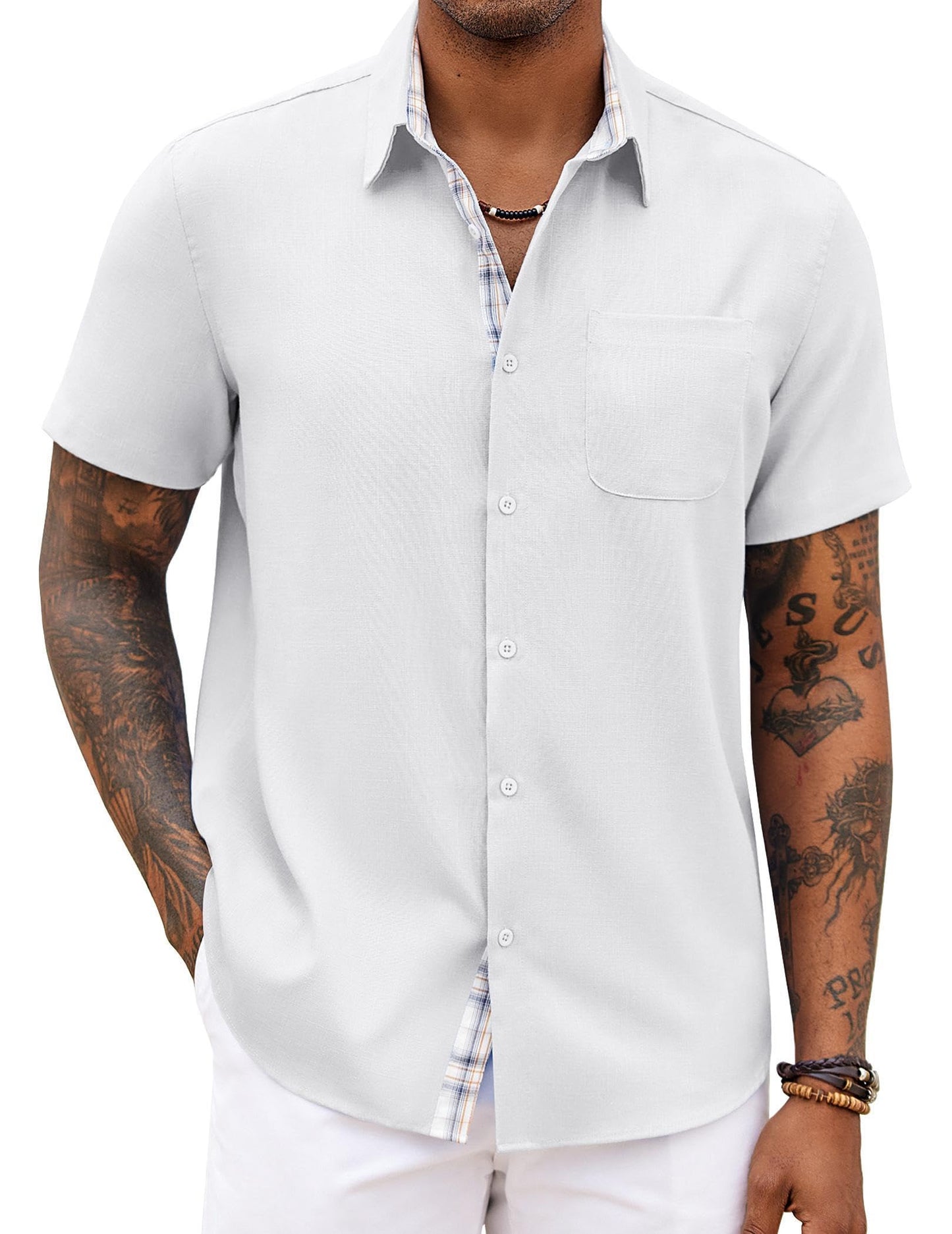 HOTCOOFANDY Men's Button Down Shirts Short Sleeve Casual Summer Beach Vacation Wedding Shirt with Pocket