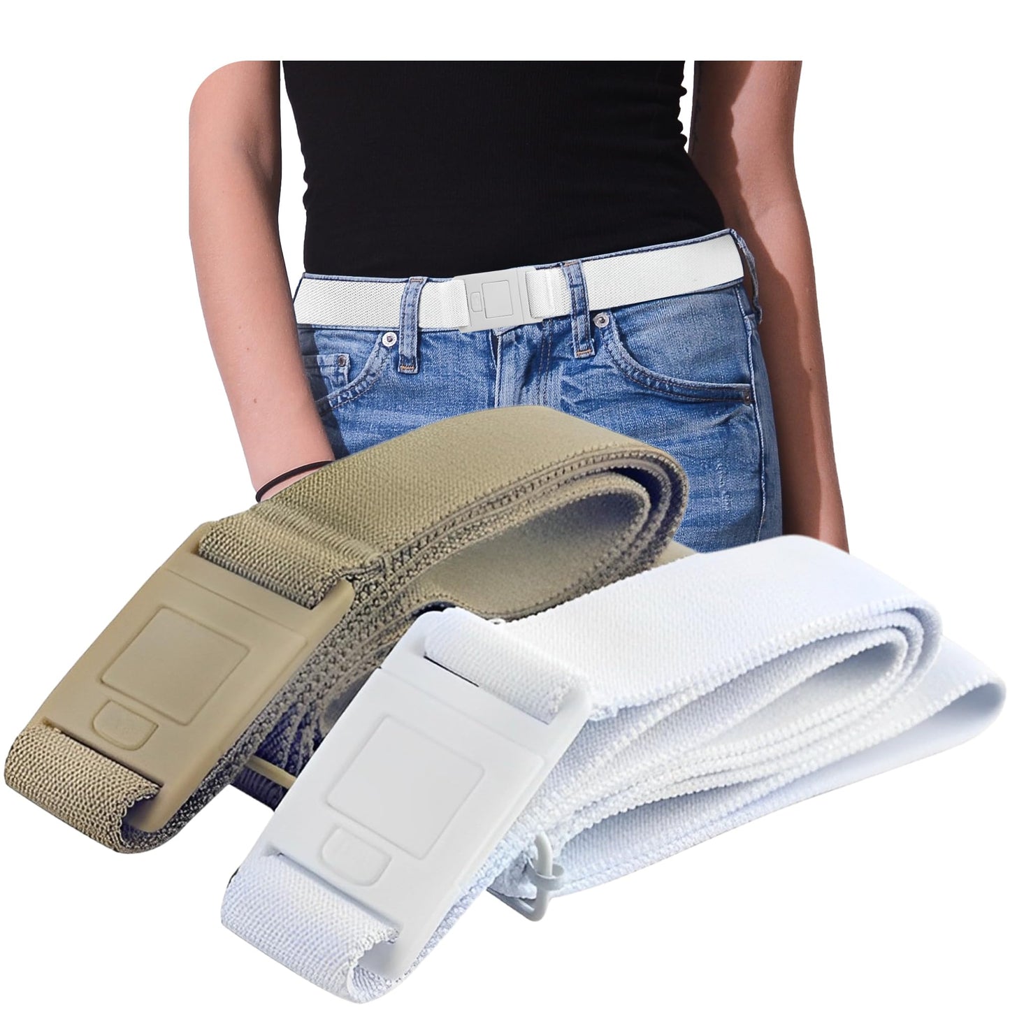 HOTBELTAWAY Easily Adjustable Elastic Flat Buckle No Show Belts for Women – Stretch No Bulge jeans pants