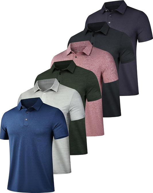 HOTOYGSieg 6 Pack Mens Polo Shirts Performance Short Sleeve Golf Shirt Moisture Wicking Athletic Casual Collared T-Shirt