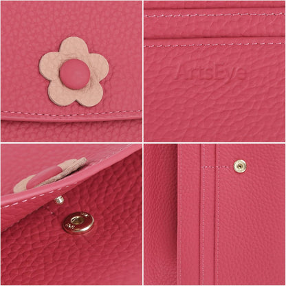 HOTLadies Purse RFID Blocking Genuine Leather Large Capacity Slim Wallet for Women, Rose Red, L, Casual